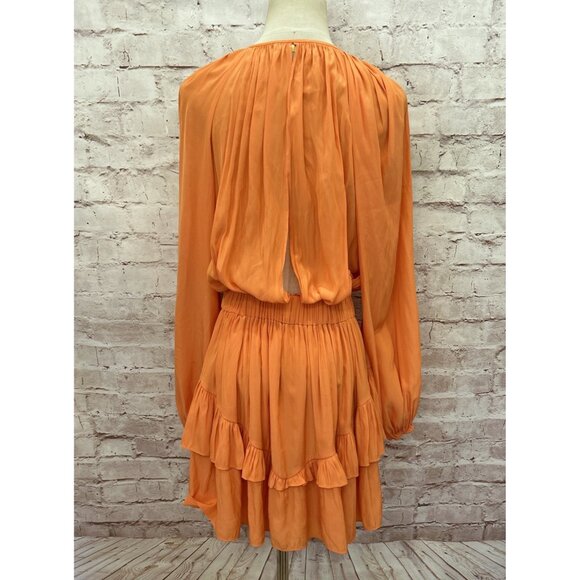 RAMY BROOK Smocked Waist Mini Dress Long Sleeve Orange Open Back Size S Festival - Picture 4 of 5